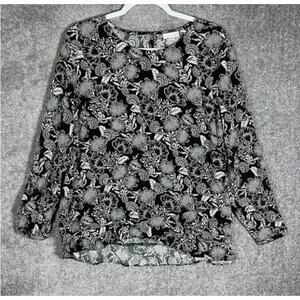 J. Jill Floral Ruffle Hem Blouse Top XL Petite ‎ Long Sleeve Career Office Boho